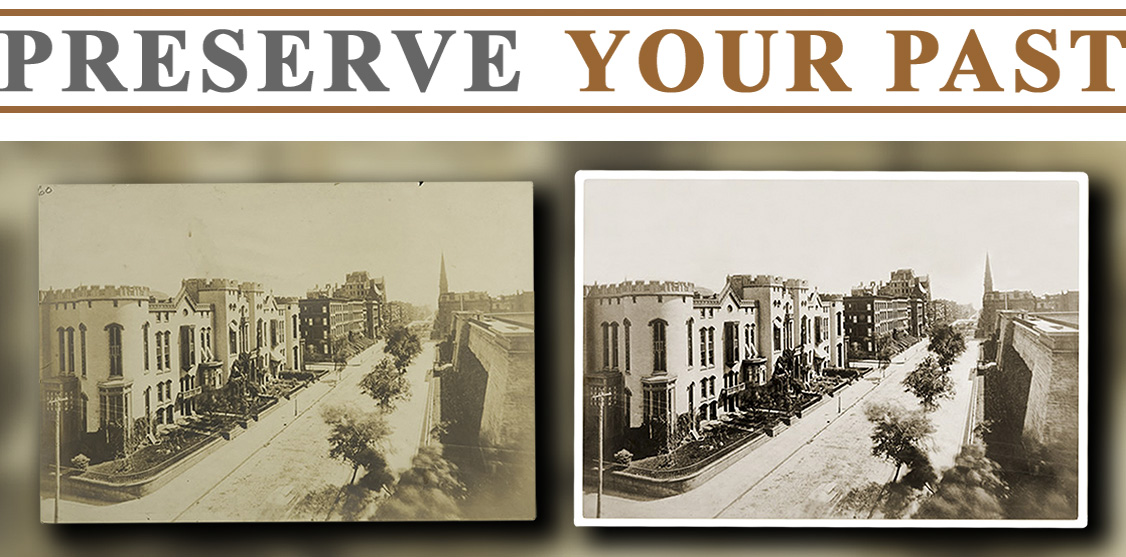 Restoration of a photograph New York 5th Avenue and the Croton Distributing Reservoir