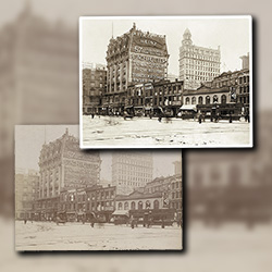 The old photograph of the famous 5th Avenue, Broadway, and 23rd Street intersection digitally archived upon request of one of New York’s societies dedicated to the preservation of the architectural history of the city.
