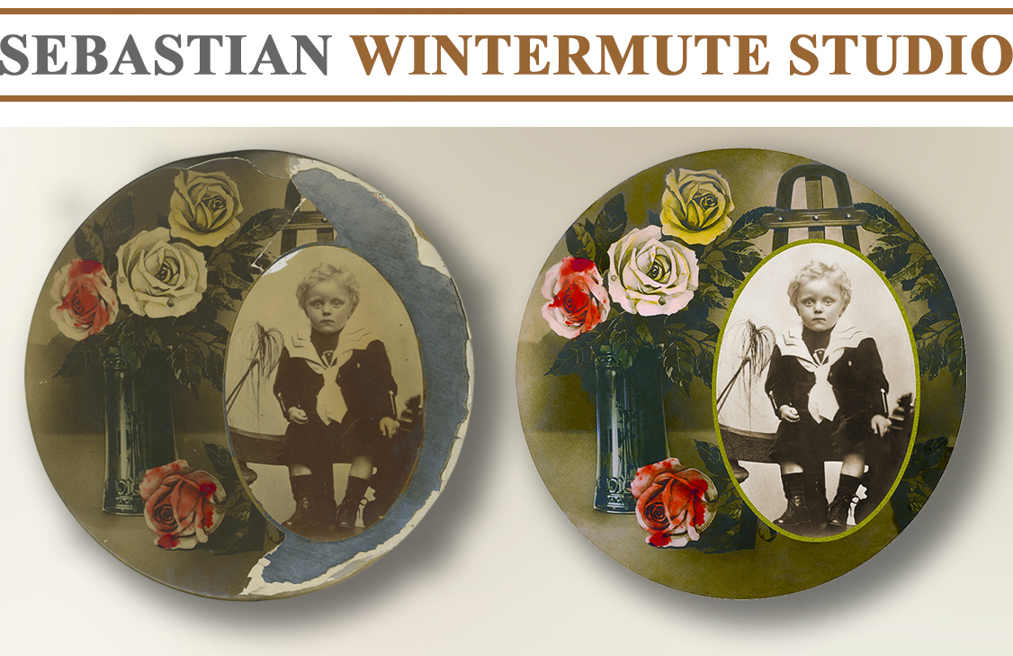 Restoration og a photo medallion. Repair of cracks and replacement of missing parts.